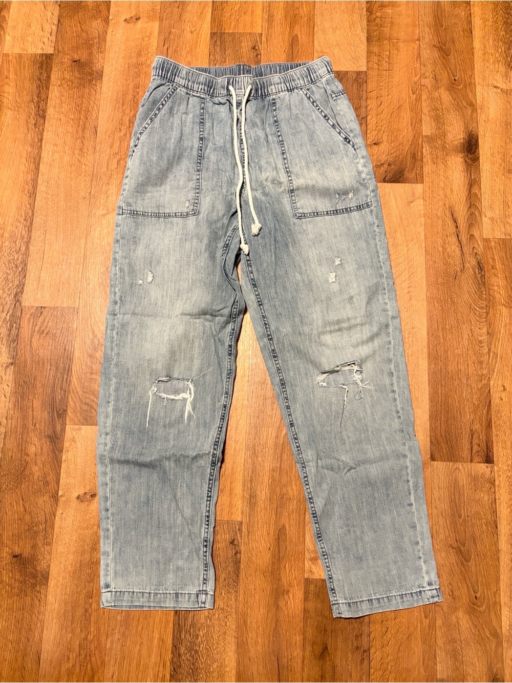 Aerie Light Blue Distressed Drawstring Pants
